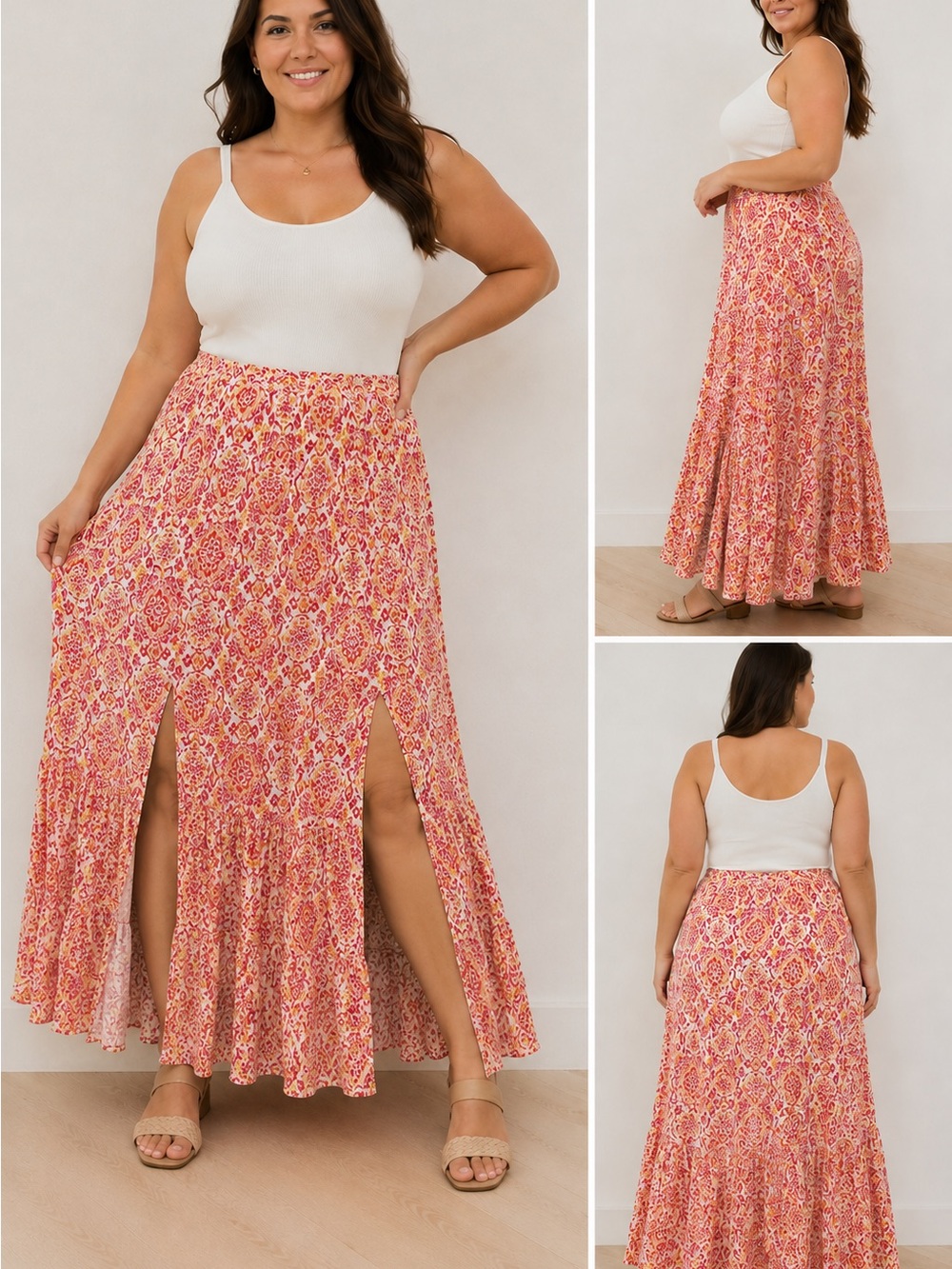 Torrid Size 2 Peach Medallion Print Gauze Maxi Skirt Boho Lined